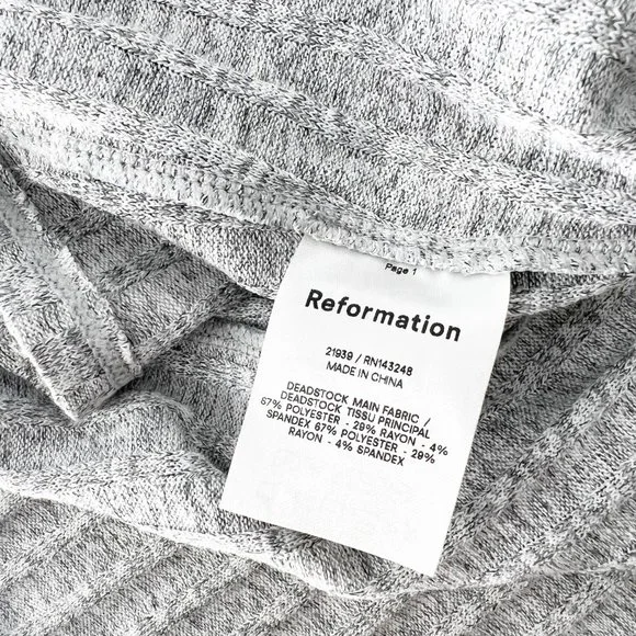 Reformation Lemon Grey Long sleeve Front Slit Round Neck Ribbed Dress  M NWT - Picture 8 of 12